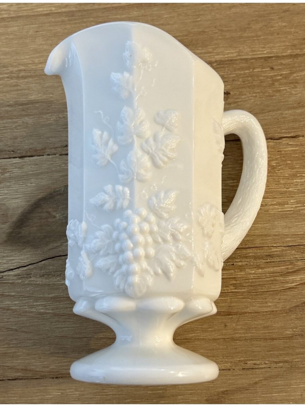 Vintage Westmoreland Milk Glass Pitcher Vase Grapevine Pattern 8.25” H